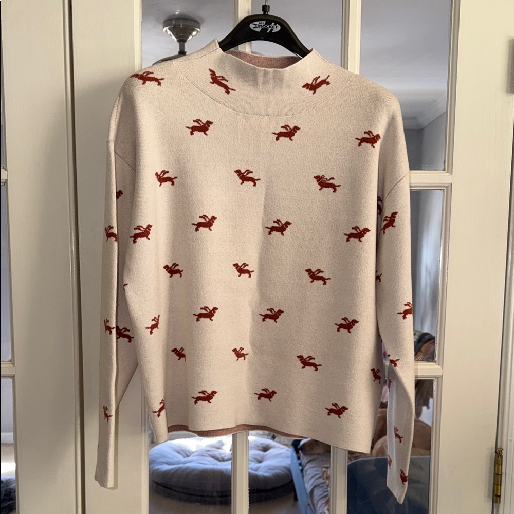 Maeve Carys Mock-Neck Sweater with dog pattern